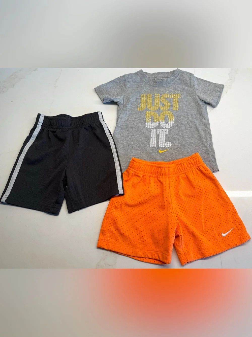Nike Toddler Outfit Bundle Gray Just Do It Tee + 2 Athletic Shorts 18M/2T